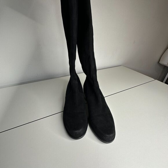 Stuart Weitzman Black Suede Lowland Over-The-Knee Flat Heel Lace up Boots 7 - Picture 5 of 16